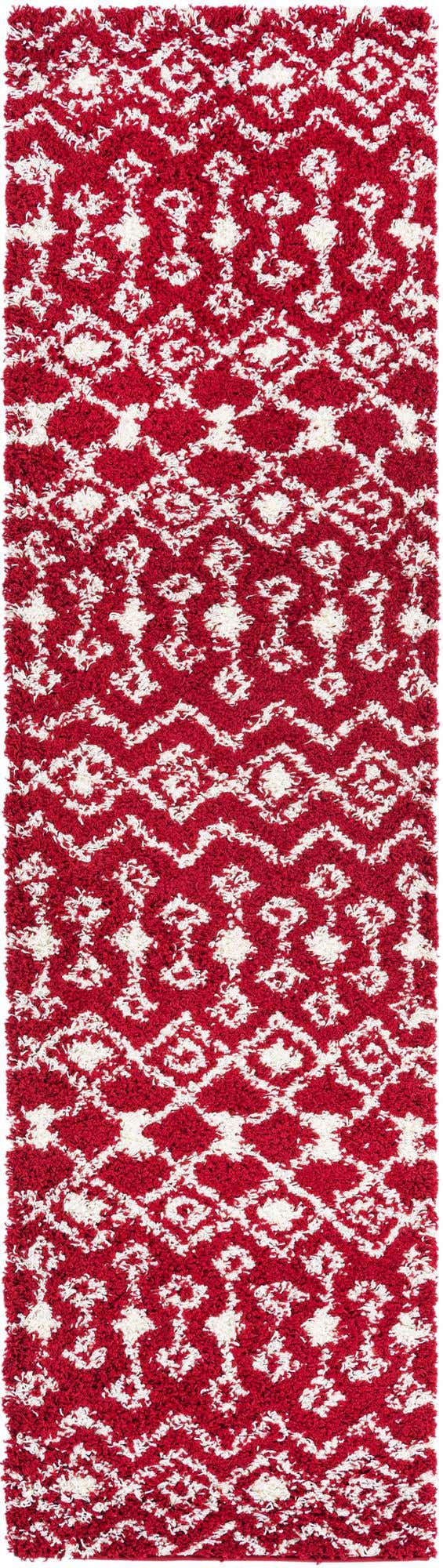Burgundy Red 2' 7 x 10' Moroccan Trellis Shag Runner Area Rug Thick Soft Touch Fluffy & Plush Shaggy Pile 100% Polypropylene Geometric Traditional Carpet for Sale at Rug Engine