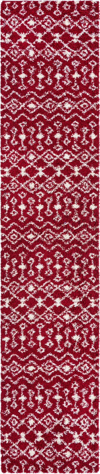 Burgundy Red 3' 3 x 16' 5 Moroccan Trellis Shag Runner Area Rug Thick Soft Touch Fluffy & Plush Shaggy Pile 100% Polypropylene Geometric Traditional Carpet for Sale at Rug Engine