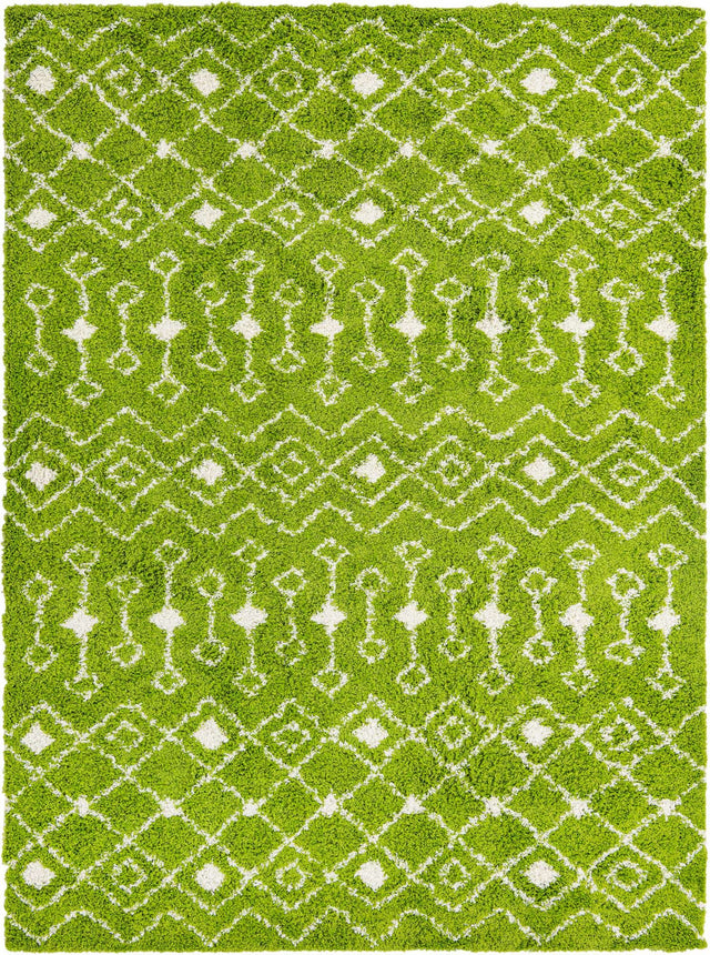 Green 9' x 12' Moroccan Trellis Shag Rectangle Area Rug Thick Soft Touch Fluffy & Plush Shaggy Pile 100% Polypropylene Geometric Traditional Carpet for Sale at Rug Engine