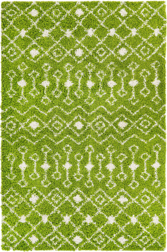 Green 6' 1 x 9' Moroccan Trellis Shag Rectangle Area Rug Thick Soft Touch Fluffy & Plush Shaggy Pile 100% Polypropylene Geometric Traditional Carpet for Sale at Rug Engine