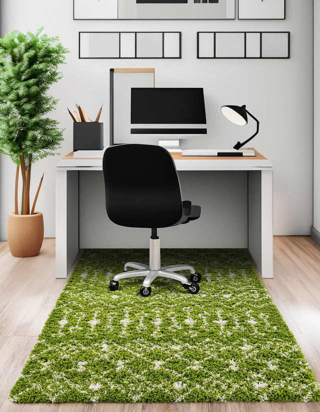 Green 5' 3 x 8' Moroccan Trellis Shag Rectangle Area Rug Thick Soft Touch Fluffy & Plush Shaggy Pile 100% Polypropylene Geometric Traditional Carpet for Sale at Rug Engine
