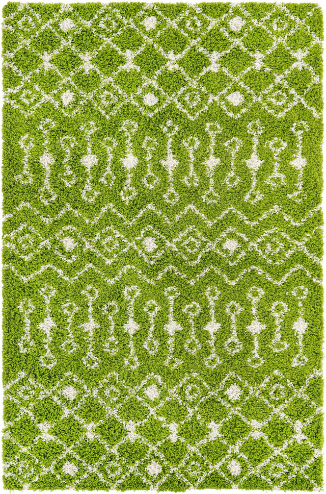 Green 5' 3 x 8' Moroccan Trellis Shag Rectangle Area Rug Thick Soft Touch Fluffy & Plush Shaggy Pile 100% Polypropylene Geometric Traditional Carpet for Sale at Rug Engine