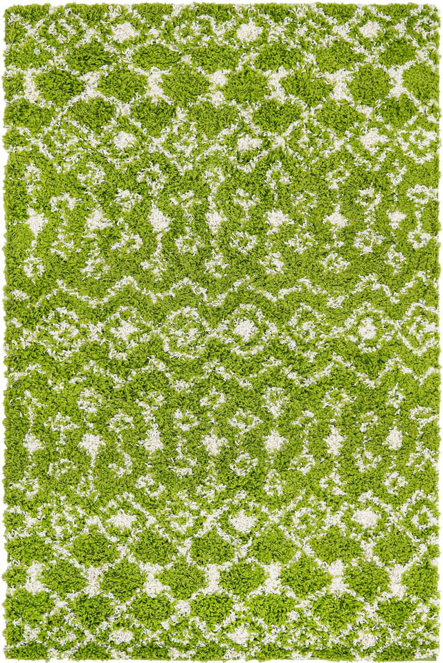 Green 4' 1 x 6' 1 Moroccan Trellis Shag Rectangle Area Rug Thick Soft Touch Fluffy & Plush Shaggy Pile 100% Polypropylene Geometric Traditional Carpet for Sale at Rug Engine