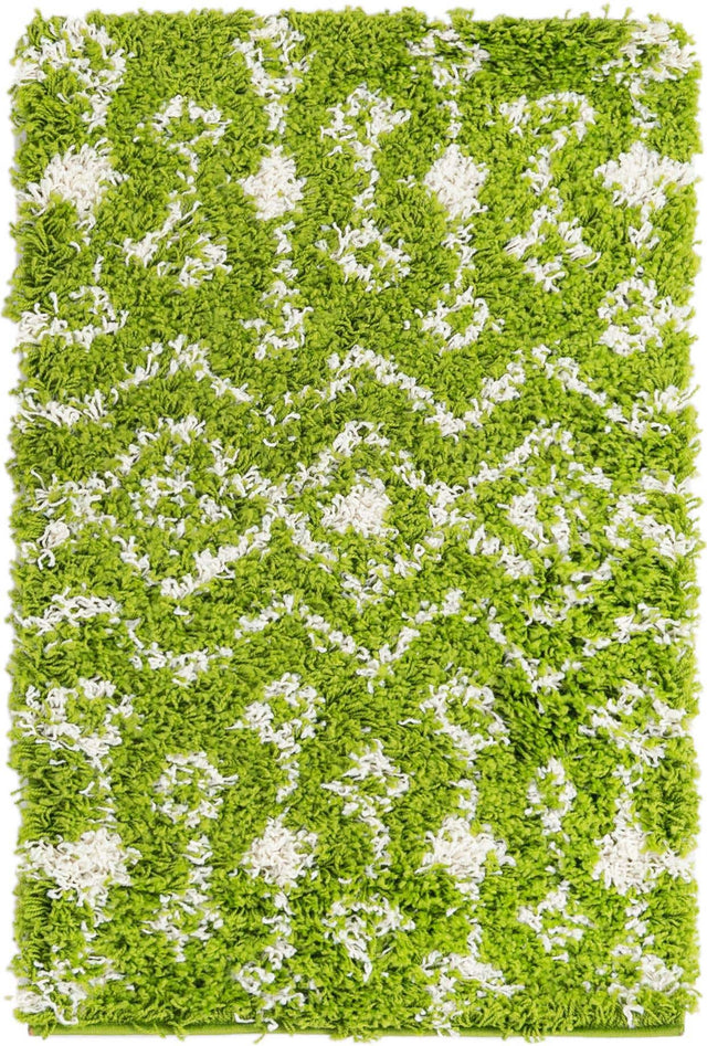 Green 2' x 3' 1 Moroccan Trellis Shag Rectangle Area Rug Thick Soft Touch Fluffy & Plush Shaggy Pile 100% Polypropylene Geometric Traditional Carpet for Sale at Rug Engine