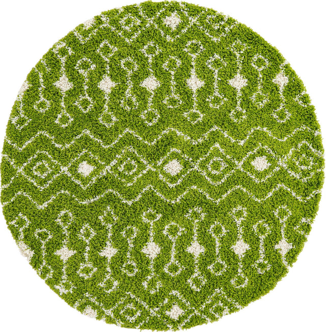 Green 6' 1 x 6' 1 Moroccan Trellis Shag Round Area Rug Thick Soft Touch Fluffy & Plush Shaggy Pile 100% Polypropylene Geometric Traditional Carpet for Sale at Rug Engine