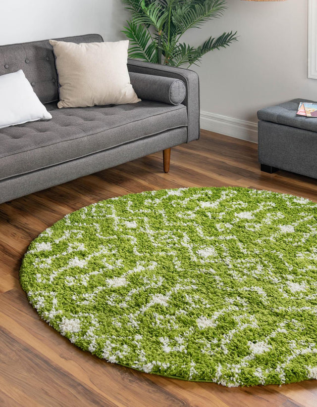 Green 10' x 10' Moroccan Trellis Shag Round Area Rug Thick Soft Touch Fluffy & Plush Shaggy Pile 100% Polypropylene Geometric Traditional Carpet for Sale at Rug Engine