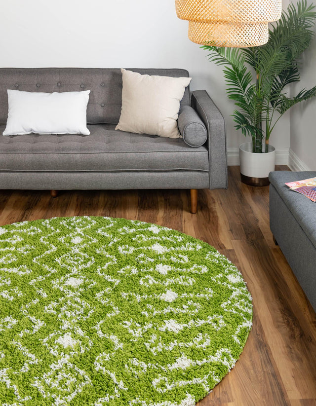 Green 10' x 10' Moroccan Trellis Shag Round Area Rug Thick Soft Touch Fluffy & Plush Shaggy Pile 100% Polypropylene Geometric Traditional Carpet for Sale at Rug Engine