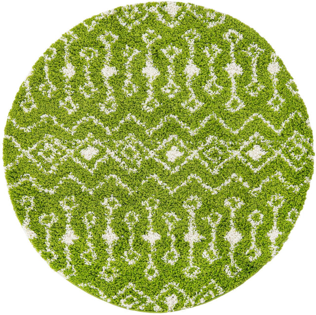 Green 5' 3 x 5' 3 Moroccan Trellis Shag Round Area Rug Thick Soft Touch Fluffy & Plush Shaggy Pile 100% Polypropylene Geometric Traditional Carpet for Sale at Rug Engine