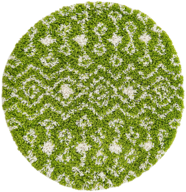 Green 3' 1 x 3' 1 Moroccan Trellis Shag Round Area Rug Thick Soft Touch Fluffy & Plush Shaggy Pile 100% Polypropylene Geometric Traditional Carpet for Sale at Rug Engine