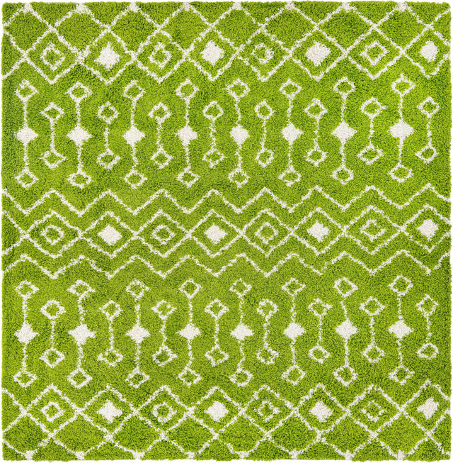 Green 10' x 10' Moroccan Trellis Shag Square Area Rug Thick Soft Touch Fluffy & Plush Shaggy Pile 100% Polypropylene Geometric Traditional Carpet for Sale at Rug Engine