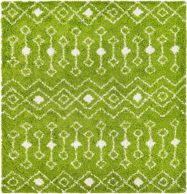 Green 7' 10 x 7' 10 Moroccan Trellis Shag Square Area Rug Thick Soft Touch Fluffy & Plush Shaggy Pile 100% Polypropylene Geometric Traditional Carpet for Sale at Rug Engine