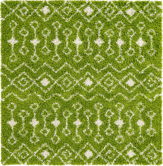 Green 6' 1 x 6' 1 Moroccan Trellis Shag Square Area Rug Thick Soft Touch Fluffy & Plush Shaggy Pile 100% Polypropylene Geometric Traditional Carpet for Sale at Rug Engine