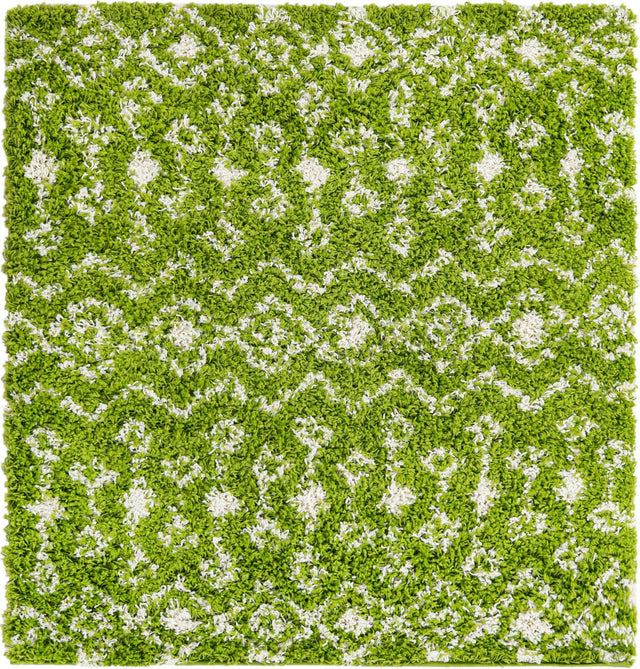 Green 4' 1 x 4' 1 Moroccan Trellis Shag Square Area Rug Thick Soft Touch Fluffy & Plush Shaggy Pile 100% Polypropylene Geometric Traditional Carpet for Sale at Rug Engine
