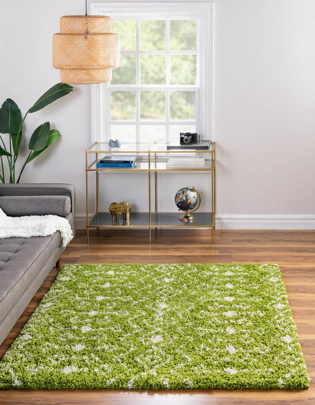 Green 4' 1 x 4' 1 Moroccan Trellis Shag Square Area Rug Thick Soft Touch Fluffy & Plush Shaggy Pile 100% Polypropylene Geometric Traditional Carpet for Sale at Rug Engine