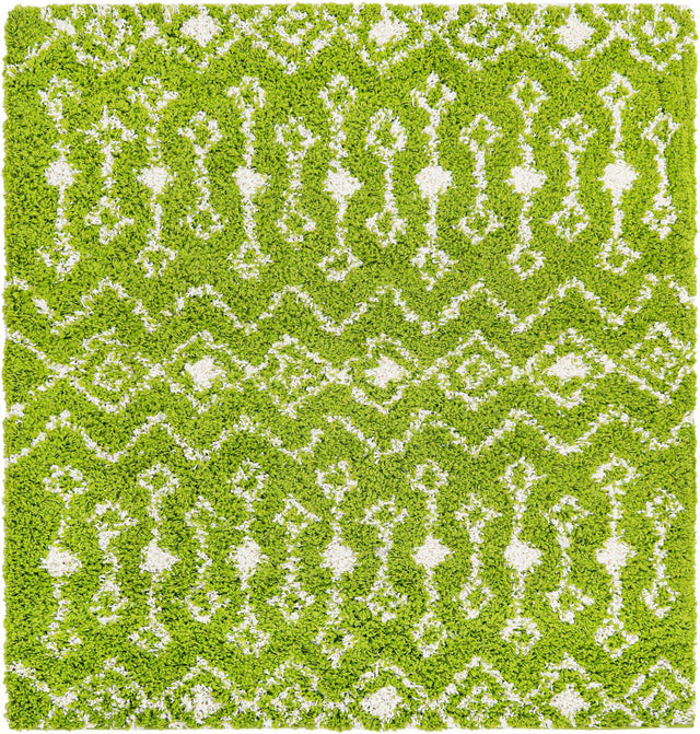 Green 5' 3 x 5' 3 Moroccan Trellis Shag Square Area Rug Thick Soft Touch Fluffy & Plush Shaggy Pile 100% Polypropylene Geometric Traditional Carpet for Sale at Rug Engine