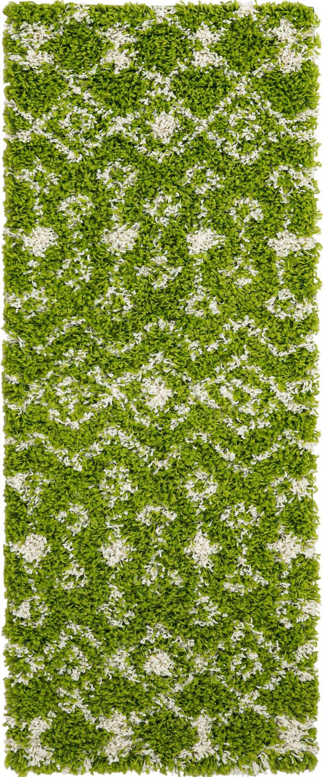 Green 2' x 5' 1 Moroccan Trellis Shag Runner Area Rug Thick Soft Touch Fluffy & Plush Shaggy Pile 100% Polypropylene Geometric Traditional Carpet for Sale at Rug Engine