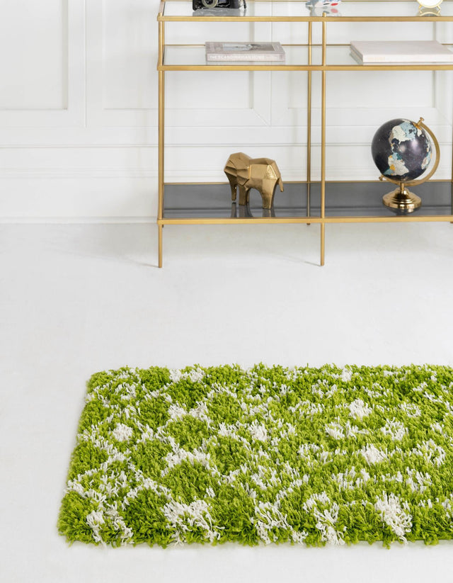 Green 2' x 8' Moroccan Trellis Shag Runner Area Rug Thick Soft Touch Fluffy & Plush Shaggy Pile 100% Polypropylene Geometric Traditional Carpet for Sale at Rug Engine
