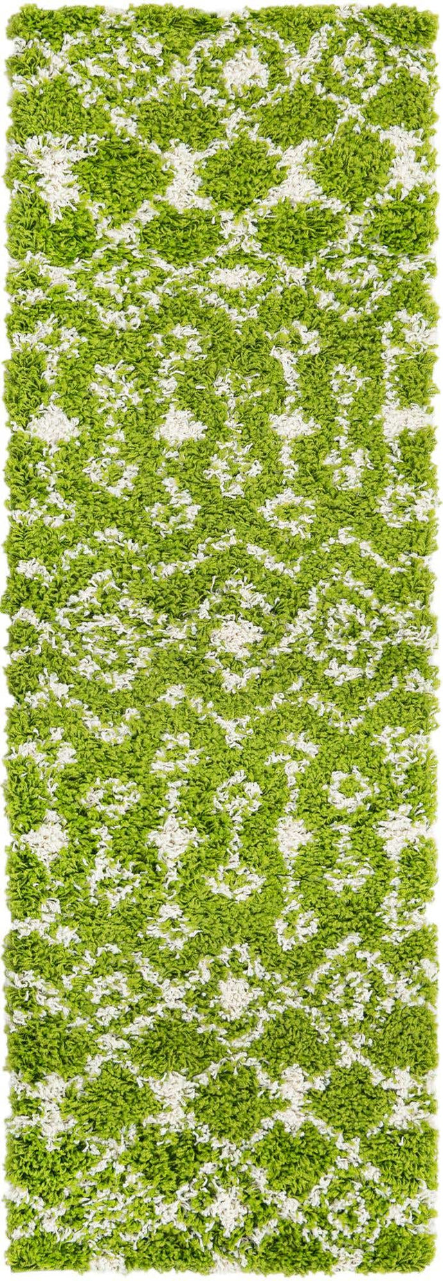Green 2' x 6' 1 Moroccan Trellis Shag Runner Area Rug Thick Soft Touch Fluffy & Plush Shaggy Pile 100% Polypropylene Geometric Traditional Carpet for Sale at Rug Engine