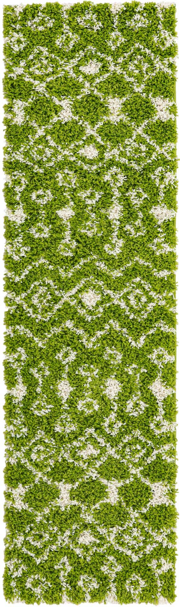 Green 2' x 7' 1 Moroccan Trellis Shag Runner Area Rug Thick Soft Touch Fluffy & Plush Shaggy Pile 100% Polypropylene Geometric Traditional Carpet for Sale at Rug Engine