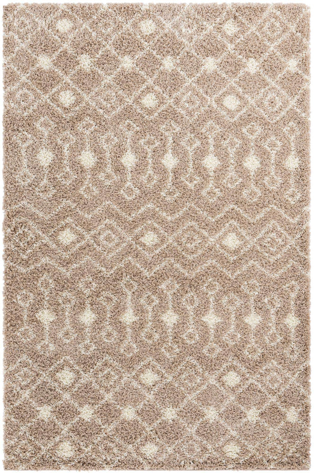 Light Brown 6' 1 x 9' Moroccan Trellis Shag Rectangle Area Rug Thick Soft Touch Fluffy & Plush Shaggy Pile 100% Polypropylene Geometric Traditional Carpet for Sale at Rug Engine