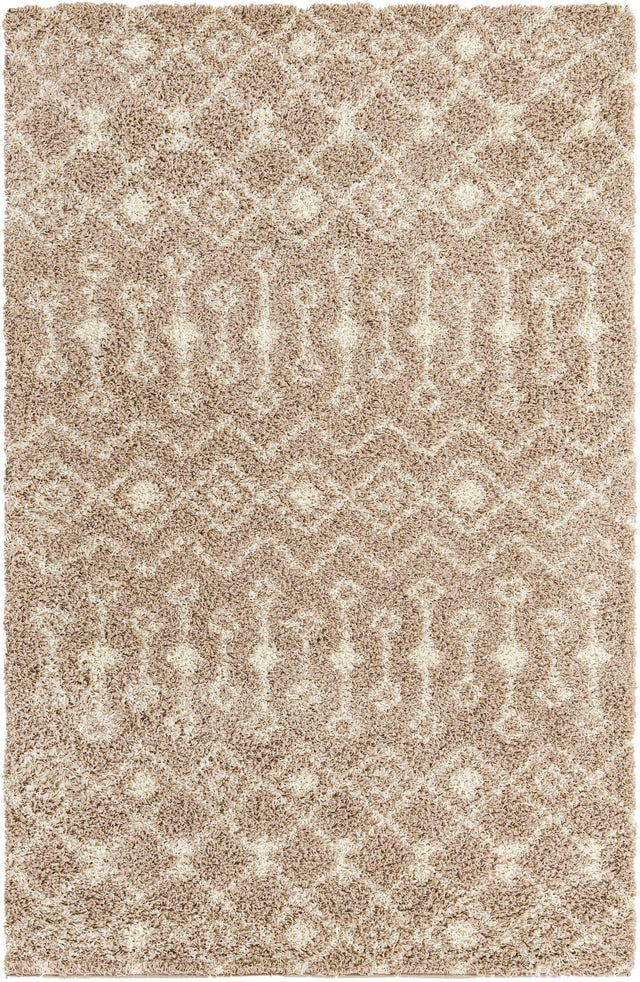 Light Brown 5' 3 x 8' Moroccan Trellis Shag Rectangle Area Rug Thick Soft Touch Fluffy & Plush Shaggy Pile 100% Polypropylene Geometric Traditional Carpet for Sale at Rug Engine