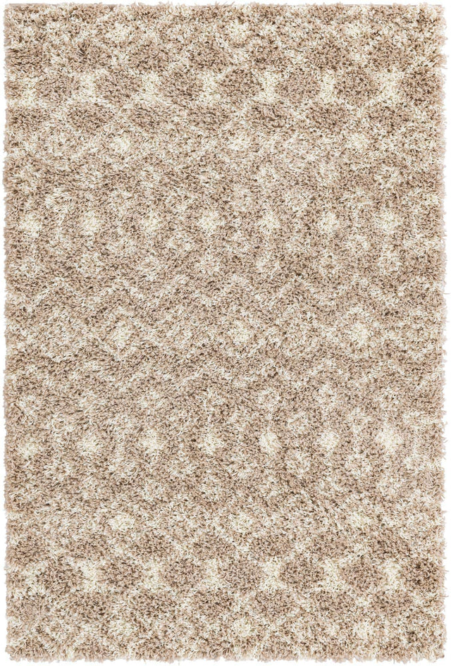 Light Brown 4' 1 x 6' 1 Moroccan Trellis Shag Rectangle Area Rug Thick Soft Touch Fluffy & Plush Shaggy Pile 100% Polypropylene Geometric Traditional Carpet for Sale at Rug Engine