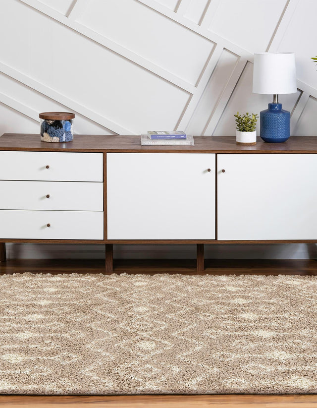 Light Brown 5' 3 x 8' Moroccan Trellis Shag Oval Area Rug Thick Soft Touch Fluffy & Plush Shaggy Pile 100% Polypropylene Geometric Traditional Carpet for Sale at Rug Engine