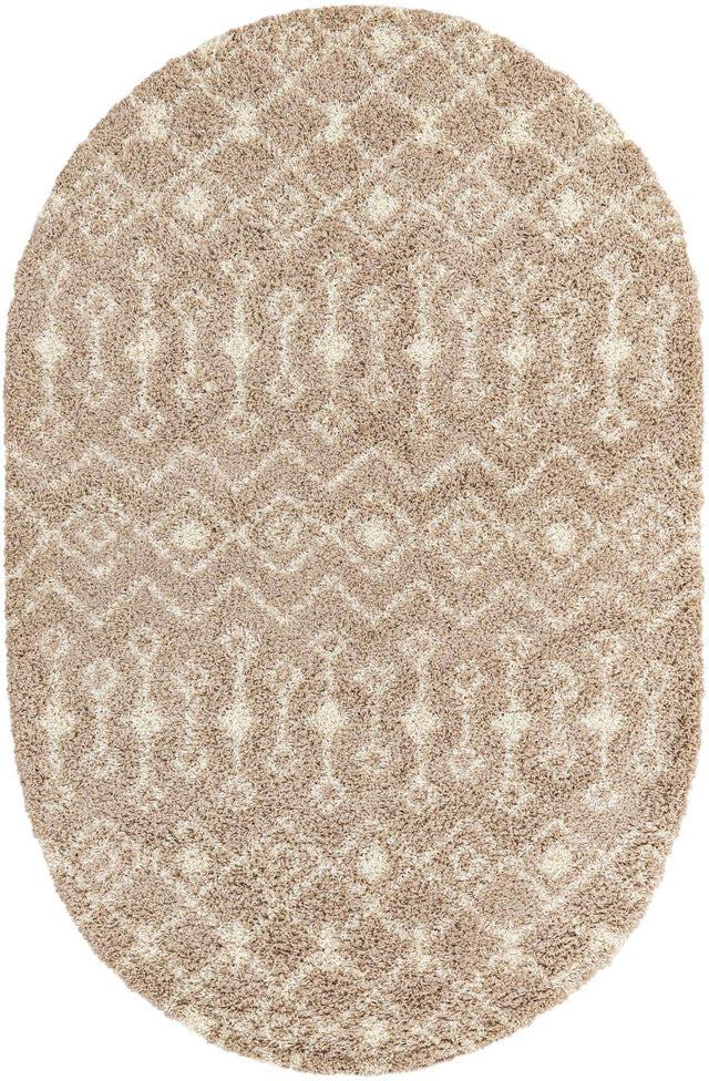 Light Brown 5' 3 x 8' Moroccan Trellis Shag Oval Area Rug Thick Soft Touch Fluffy & Plush Shaggy Pile 100% Polypropylene Geometric Traditional Carpet for Sale at Rug Engine