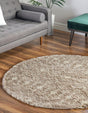 Light Brown 10' x 10' Moroccan Trellis Shag Round Area Rug Thick Soft Touch Fluffy & Plush Shaggy Pile