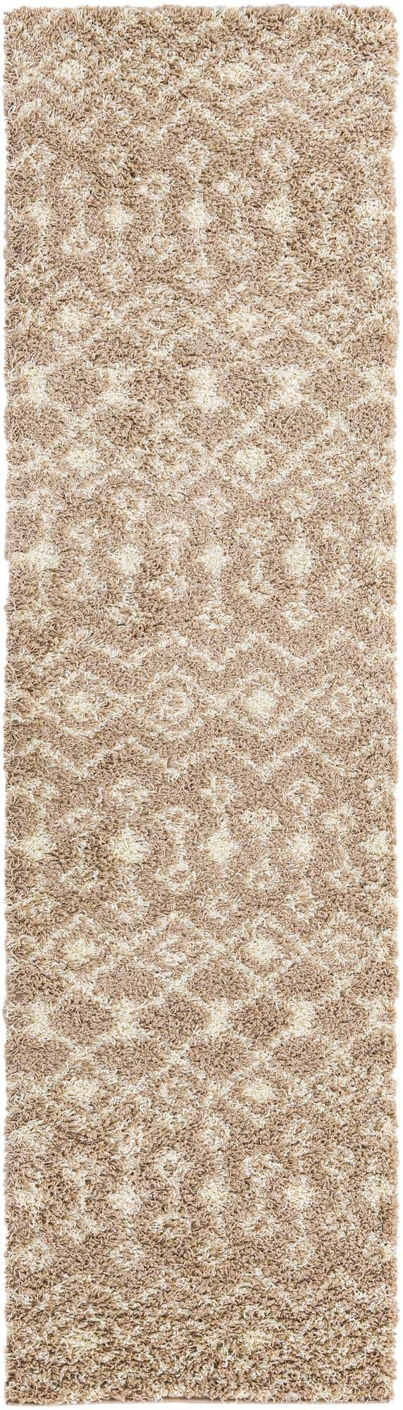 Light Brown 2' 7 x 10' Moroccan Trellis Shag Runner Area Rug Thick Soft Touch Fluffy & Plush Shaggy Pile 100% Polypropylene Geometric Traditional Carpet for Sale at Rug Engine