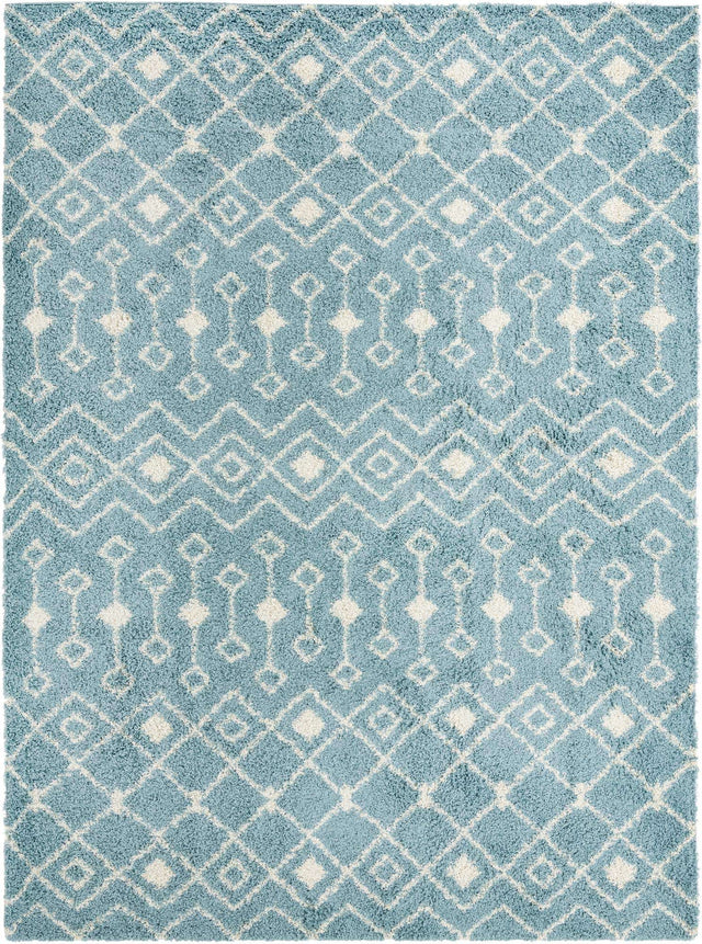 Light Blue 10' x 14' 1 Moroccan Trellis Shag Rectangle Area Rug Thick Soft Touch Fluffy & Plush Shaggy Pile 100% Polypropylene Geometric Traditional Carpet for Sale at Rug Engine
