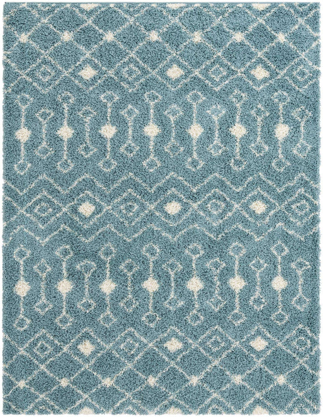 Light Blue 7' 10 x 10' Moroccan Trellis Shag Rectangle Area Rug Thick Soft Touch Fluffy & Plush Shaggy Pile 100% Polypropylene Geometric Traditional Carpet for Sale at Rug Engine