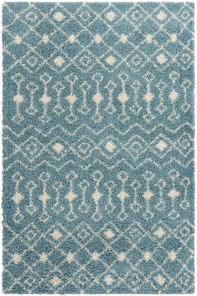 Light Blue 6' 1 x 9' Moroccan Trellis Shag Rectangle Area Rug Thick Soft Touch Fluffy & Plush Shaggy Pile 100% Polypropylene Geometric Traditional Carpet for Sale at Rug Engine