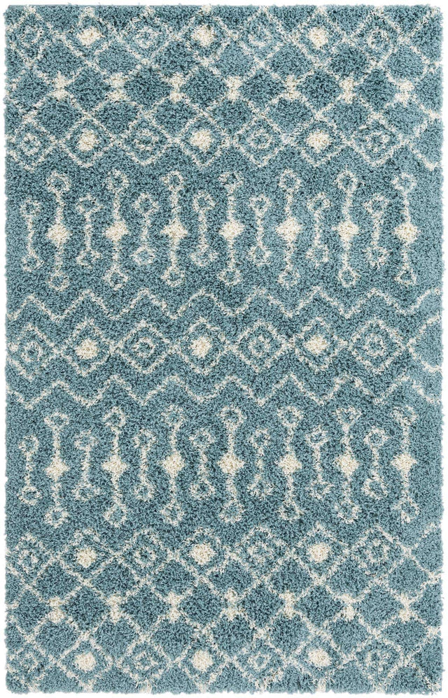 Light Blue 5' 3 x 8' Moroccan Trellis Shag Rectangle Area Rug Thick Soft Touch Fluffy & Plush Shaggy Pile 100% Polypropylene Geometric Traditional Carpet for Sale at Rug Engine