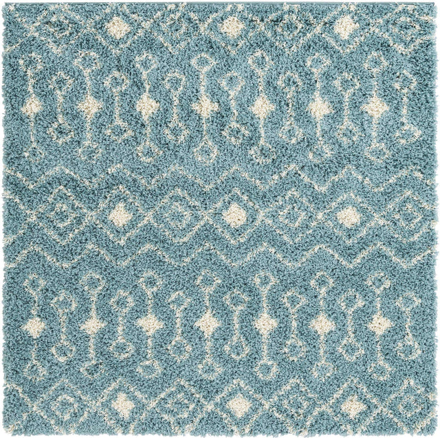 Light Blue 6' 1 x 6' 1 Moroccan Trellis Shag Square Area Rug Thick Soft Touch Fluffy & Plush Shaggy Pile 100% Polypropylene Geometric Traditional Carpet for Sale at Rug Engine