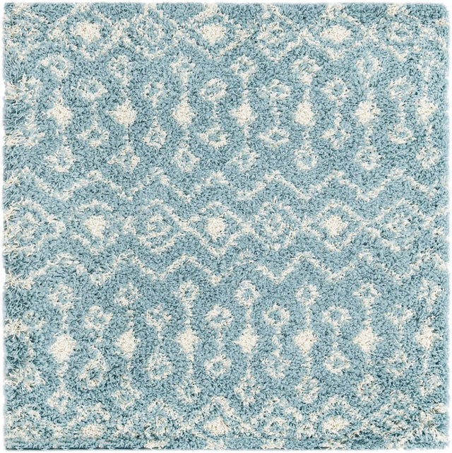 Light Blue 4' 1 x 4' 1 Moroccan Trellis Shag Square Area Rug Thick Soft Touch Fluffy & Plush Shaggy Pile 100% Polypropylene Geometric Traditional Carpet for Sale at Rug Engine