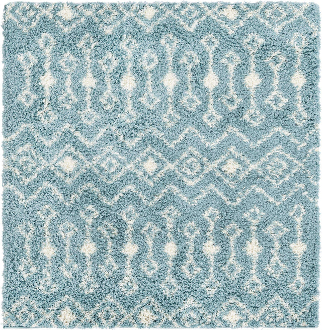 Light Blue 5' 3 x 5' 3 Moroccan Trellis Shag Square Area Rug Thick Soft Touch Fluffy & Plush Shaggy Pile 100% Polypropylene Geometric Traditional Carpet for Sale at Rug Engine