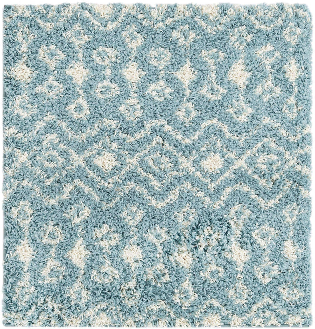 Light Blue 3' 1 x 3' 1 Moroccan Trellis Shag Square Area Rug Thick Soft Touch Fluffy & Plush Shaggy Pile 100% Polypropylene Geometric Traditional Carpet for Sale at Rug Engine