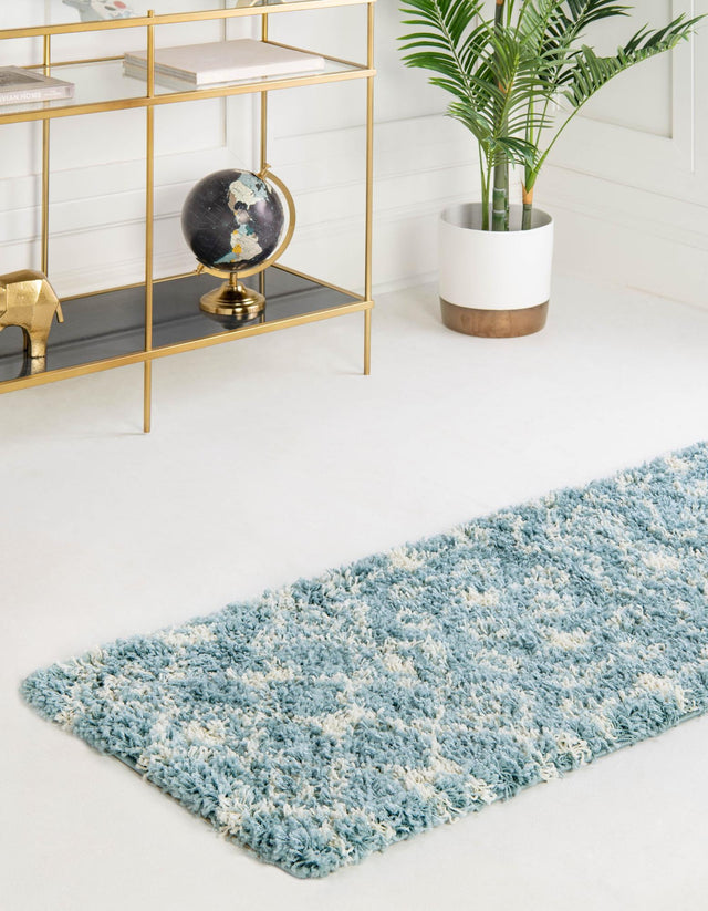 Light Blue 2' 7 x 12' Moroccan Trellis Shag Runner Area Rug Thick Soft Touch Fluffy & Plush Shaggy Pile 100% Polypropylene Geometric Traditional Carpet for Sale at Rug Engine