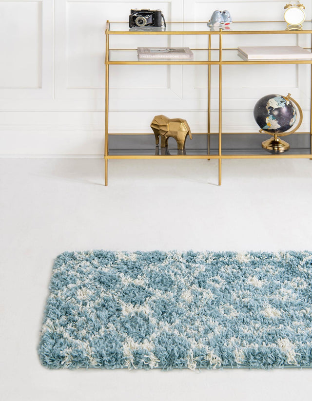 Light Blue 2' x 8' Moroccan Trellis Shag Runner Area Rug Thick Soft Touch Fluffy & Plush Shaggy Pile 100% Polypropylene Geometric Traditional Carpet for Sale at Rug Engine