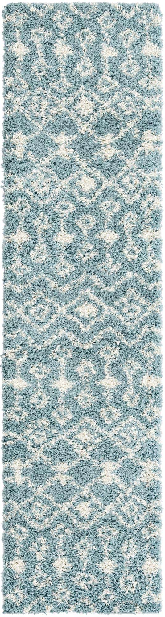 Light Blue 2' x 8' Moroccan Trellis Shag Runner Area Rug Thick Soft Touch Fluffy & Plush Shaggy Pile 100% Polypropylene Geometric Traditional Carpet for Sale at Rug Engine