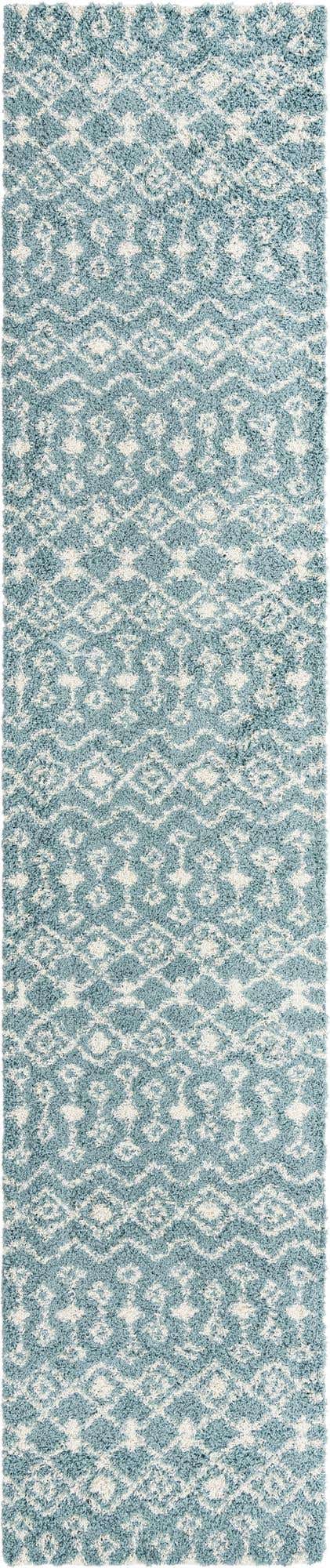 Light Blue 3' 3 x 16' 5 Moroccan Trellis Shag Runner Area Rug Thick Soft Touch Fluffy & Plush Shaggy Pile 100% Polypropylene Geometric Traditional Carpet for Sale at Rug Engine