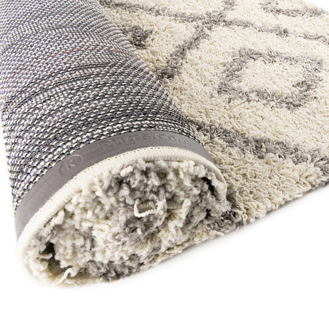 Ivory 2' x 5' Trellis Shag Runner Area Rug Thick Soft Touch Fluffy & Plush Shaggy Pile Geometric Modern Unique Carpet for Home Interior Design for Sale at Rug Engine