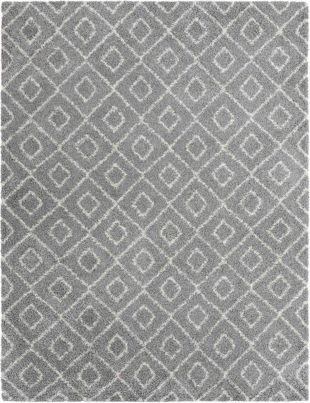 Gray 10' x 13' Trellis Shag Rectangle Area Rug Thick Soft Touch Fluffy & Plush Shaggy Pile Geometric Modern Unique Carpet for Home Interior Design for Sale at Rug Engine