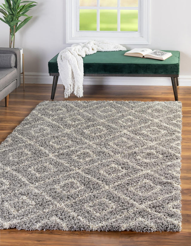 Gray 10' 8 x 14' Trellis Shag Rectangle Area Rug Thick Soft Touch Fluffy & Plush Shaggy Pile Geometric Modern Unique Carpet for Home Interior Design for Sale at Rug Engine