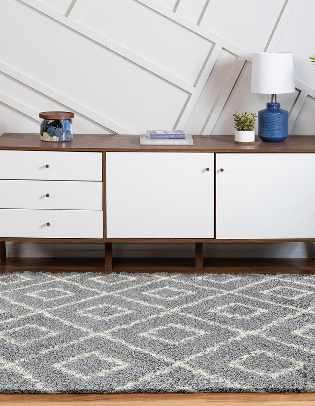 Gray 5' 3 x 8' Trellis Shag Oval Area Rug Thick Soft Touch Fluffy & Plush Shaggy Pile Geometric Modern Unique Carpet for Home Interior Design for Sale at Rug Engine