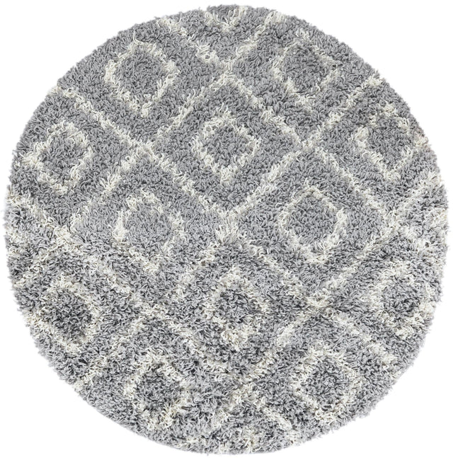 Gray 3' 3 x 3' 3 Trellis Shag Round Area Rug Thick Soft Touch Fluffy & Plush Shaggy Pile Geometric Modern Unique Carpet for Home Interior Design for Sale at Rug Engine