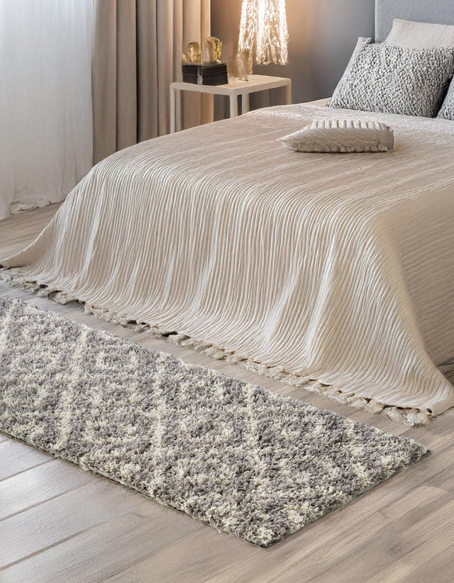 Gray 3' 3 x 16' 5 Trellis Shag Runner Area Rug Thick Soft Touch Fluffy & Plush Shaggy Pile Geometric Modern Unique Carpet for Home Interior Design for Sale at Rug Engine