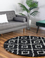Black and White 5' 3 x 5' 3 Trellis Shag Round Area Rug Thick Soft Touch Fluffy & Plush Shaggy Pile