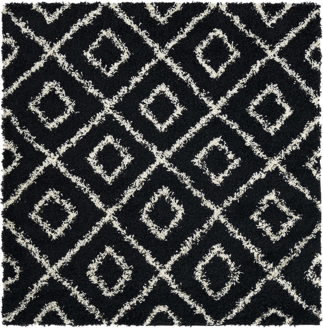 Black and White 5' 3 x 5' 3 Trellis Shag Square Area Rug Thick Soft Touch Fluffy & Plush Shaggy Pile Geometric Modern Unique Carpet for Home Interior Design for Sale at Rug Engine